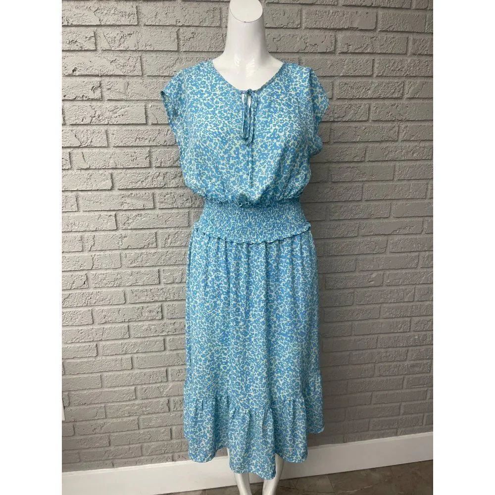 Sienna Sky Floral Smock Waist Ruffle Hem Midi Dress Size M